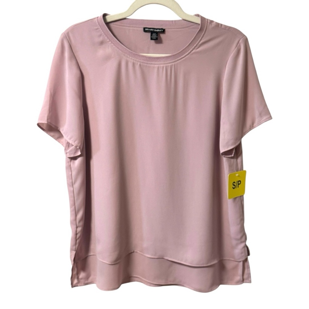 Hilary Radley Women’s Double Layer Short Sleeve Blouse Pink Small Flowy Summer - Picture 2 of 5